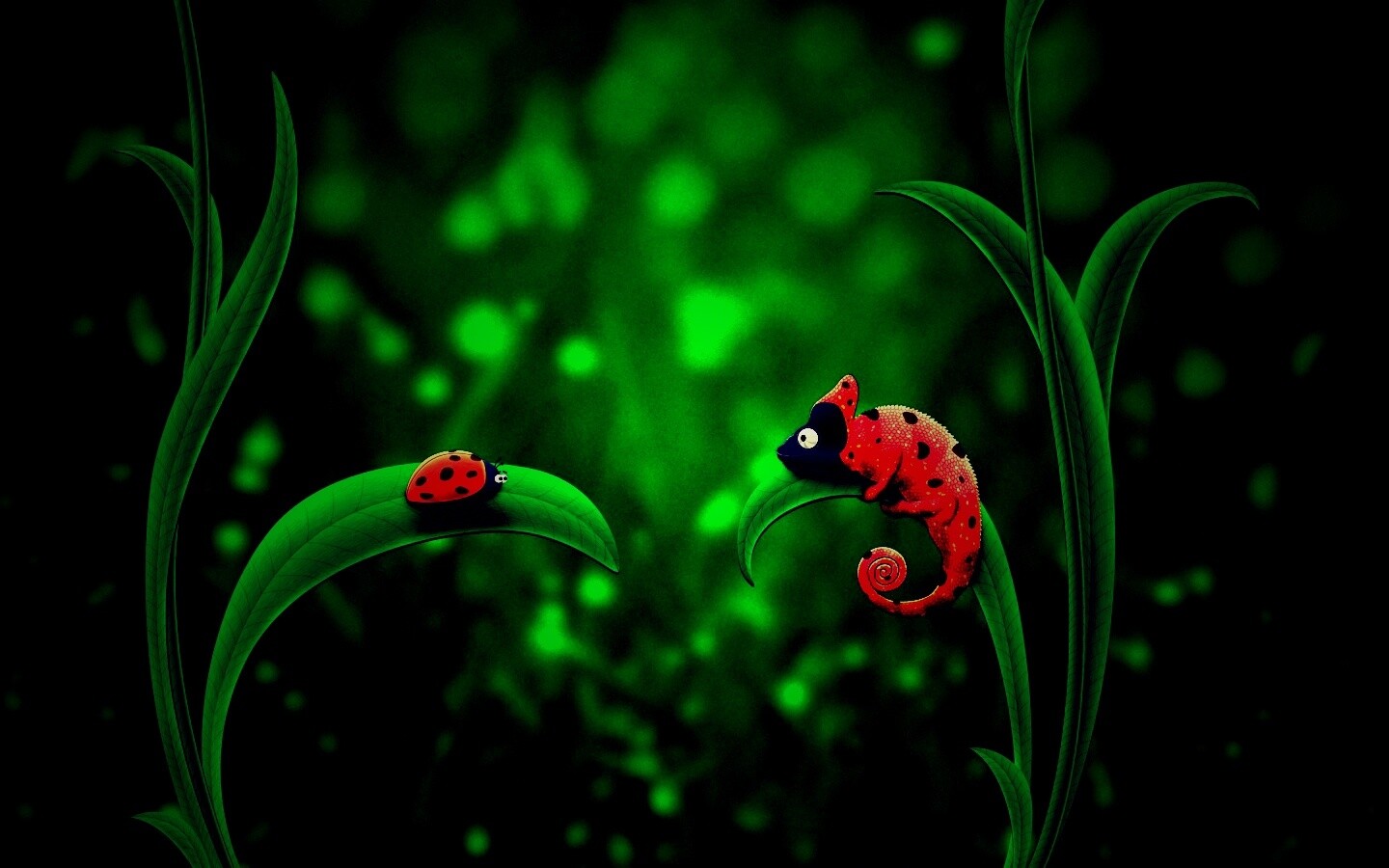 Хамелеон  замаскированный под божью коровку обои