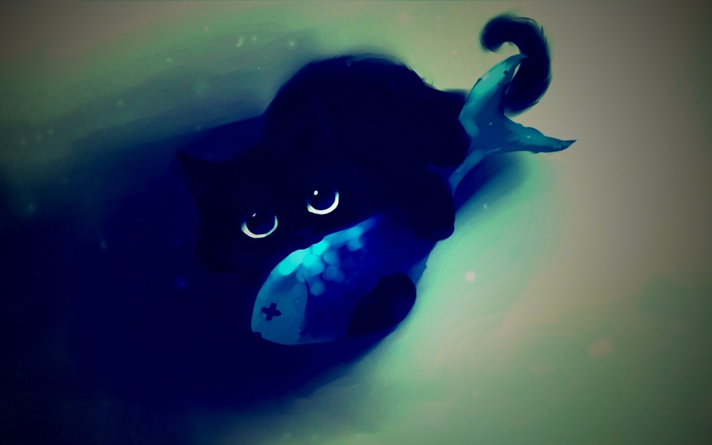 Кот с рыбкой обои