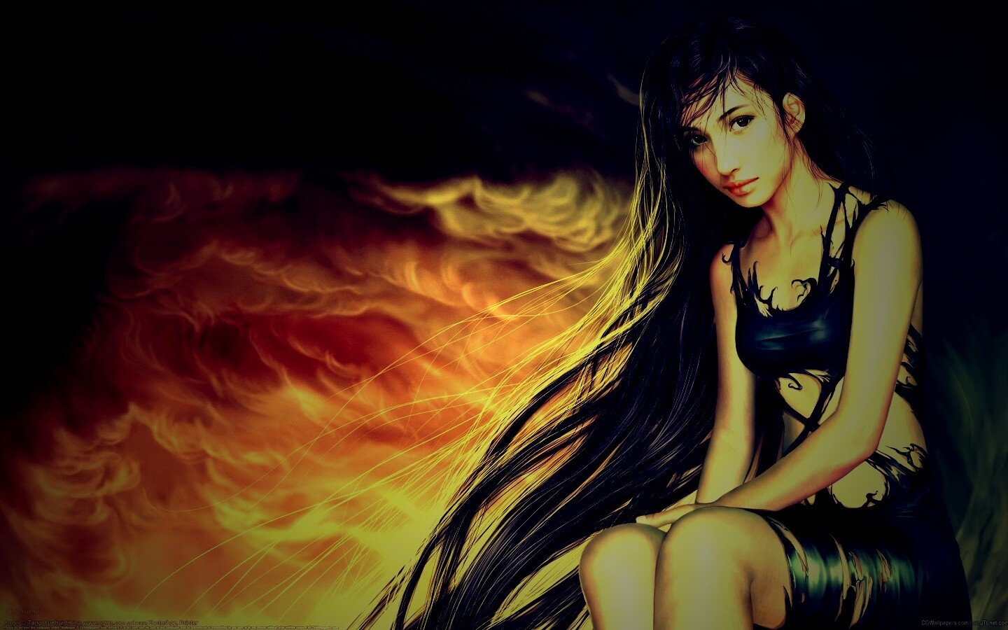 Девушка с длинными волосами обои