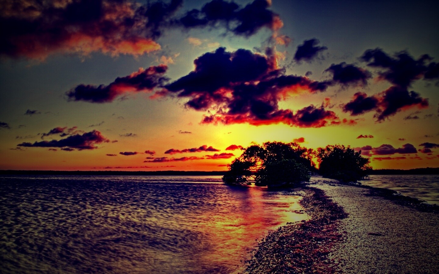 Побережье на закате обои