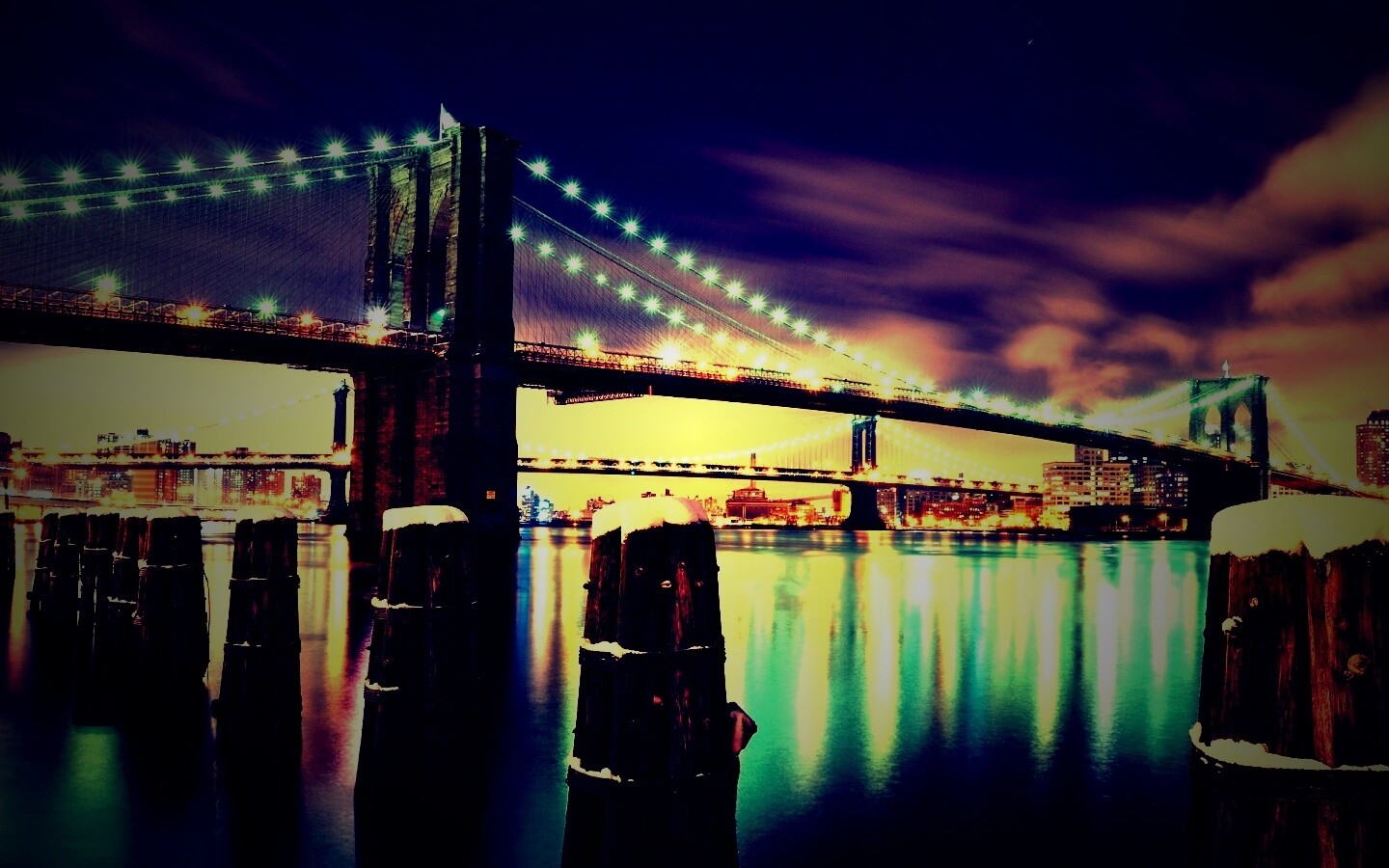 Бруклинский мост зимой HDR обои