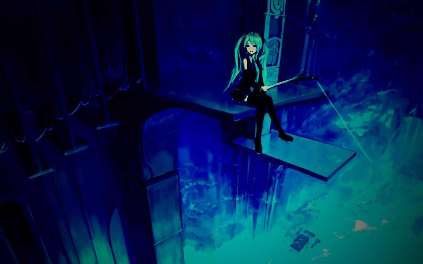 Хатсуне Мику с удочкой обои