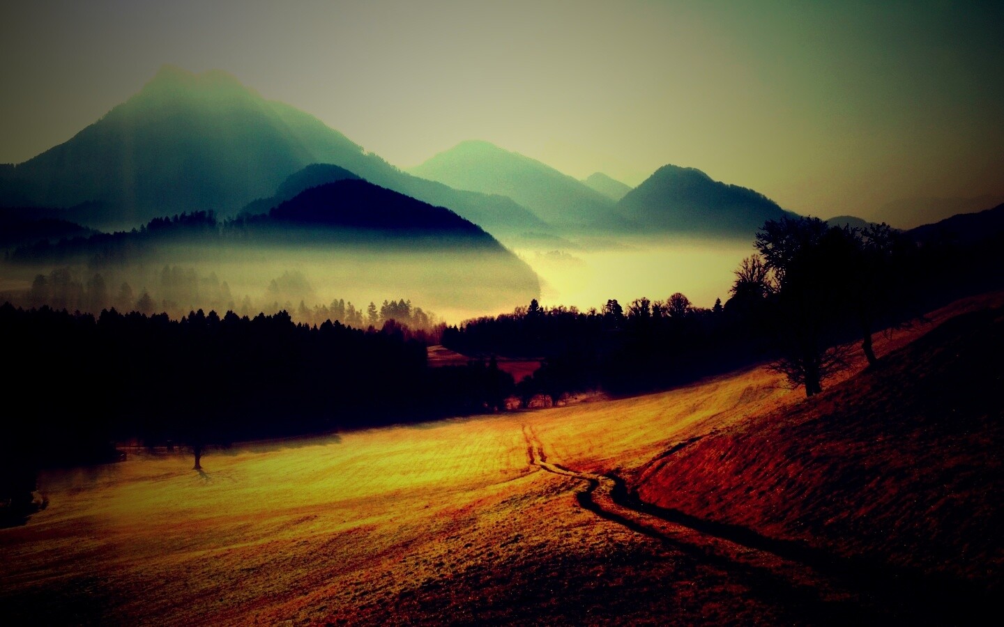 Дорога в туманную долину обои