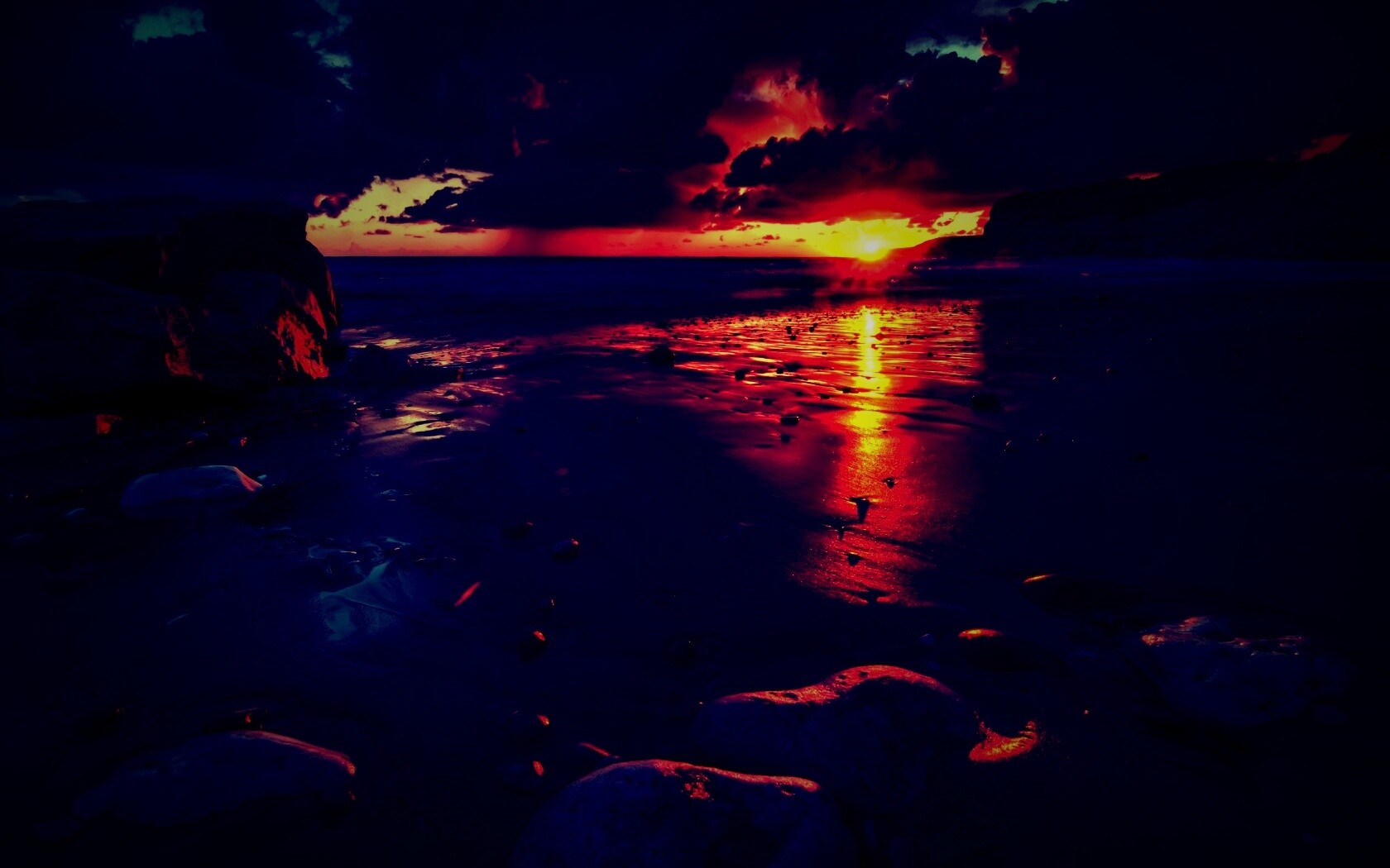 Закат солнца на пляже обои