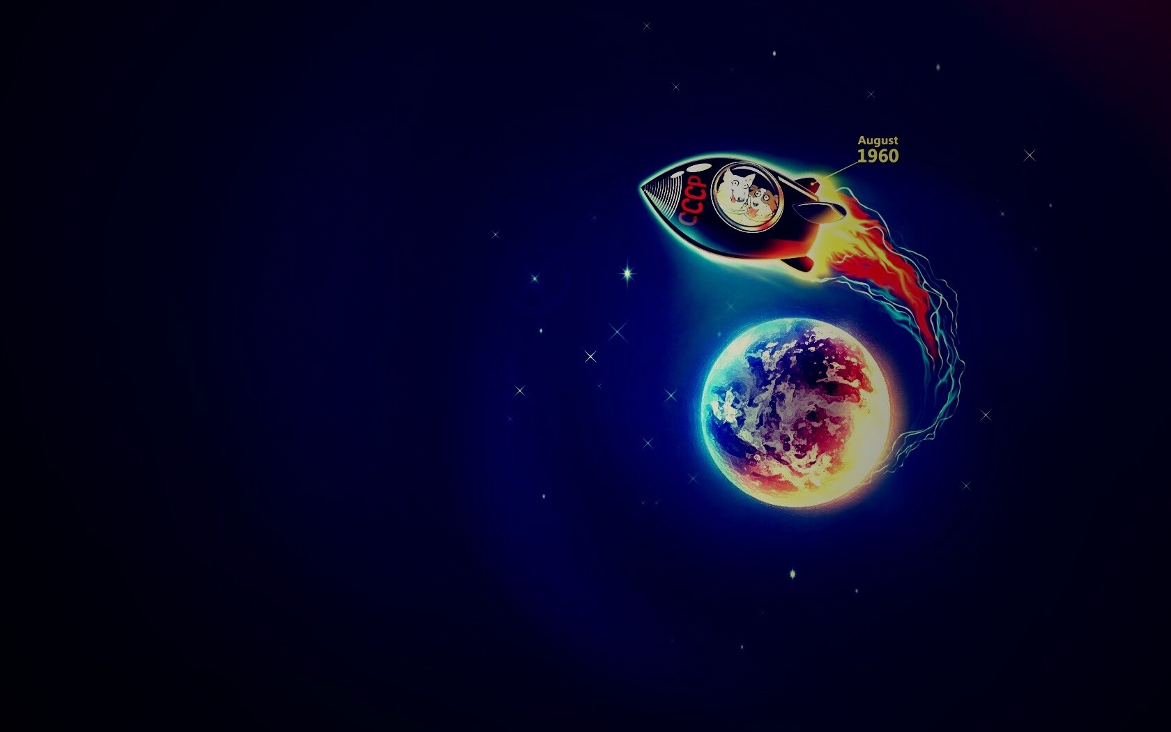 Белка и Стрелка летят в космос обои