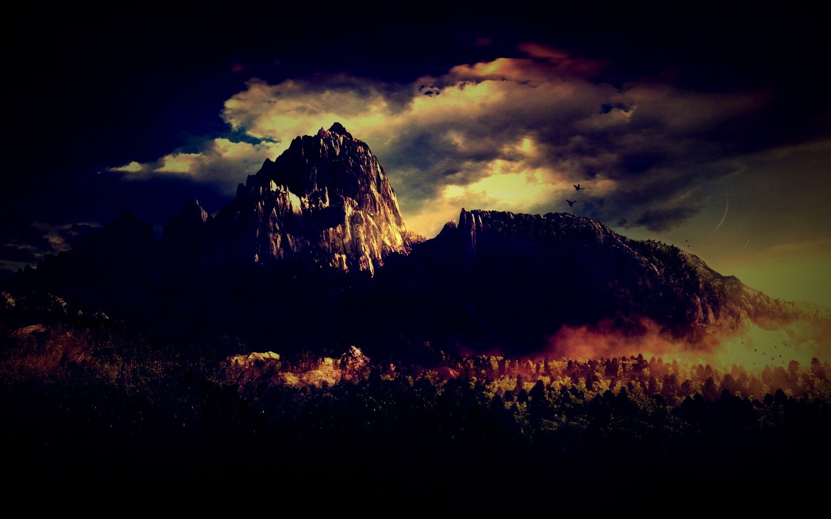 Горы посреди джунглей обои