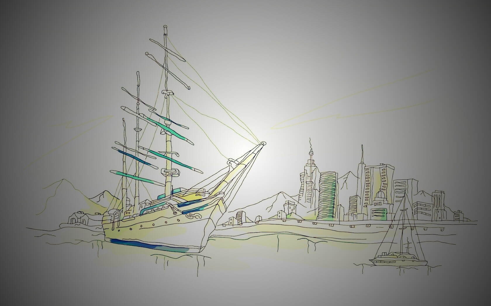 Парусник у города обои