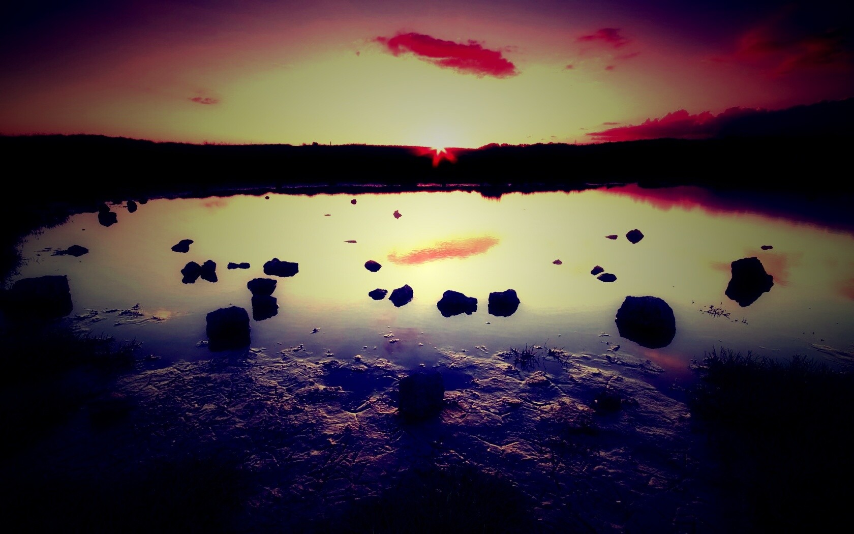 Обмелевшее озеро в Новой Зеландии обои