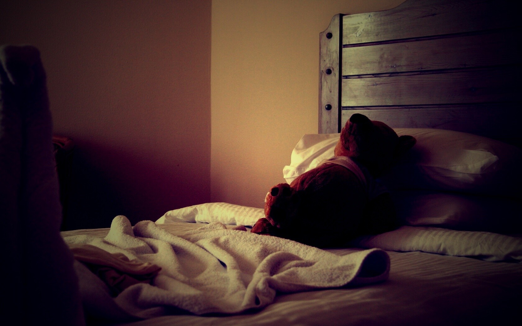 Медвежонок в постели обои