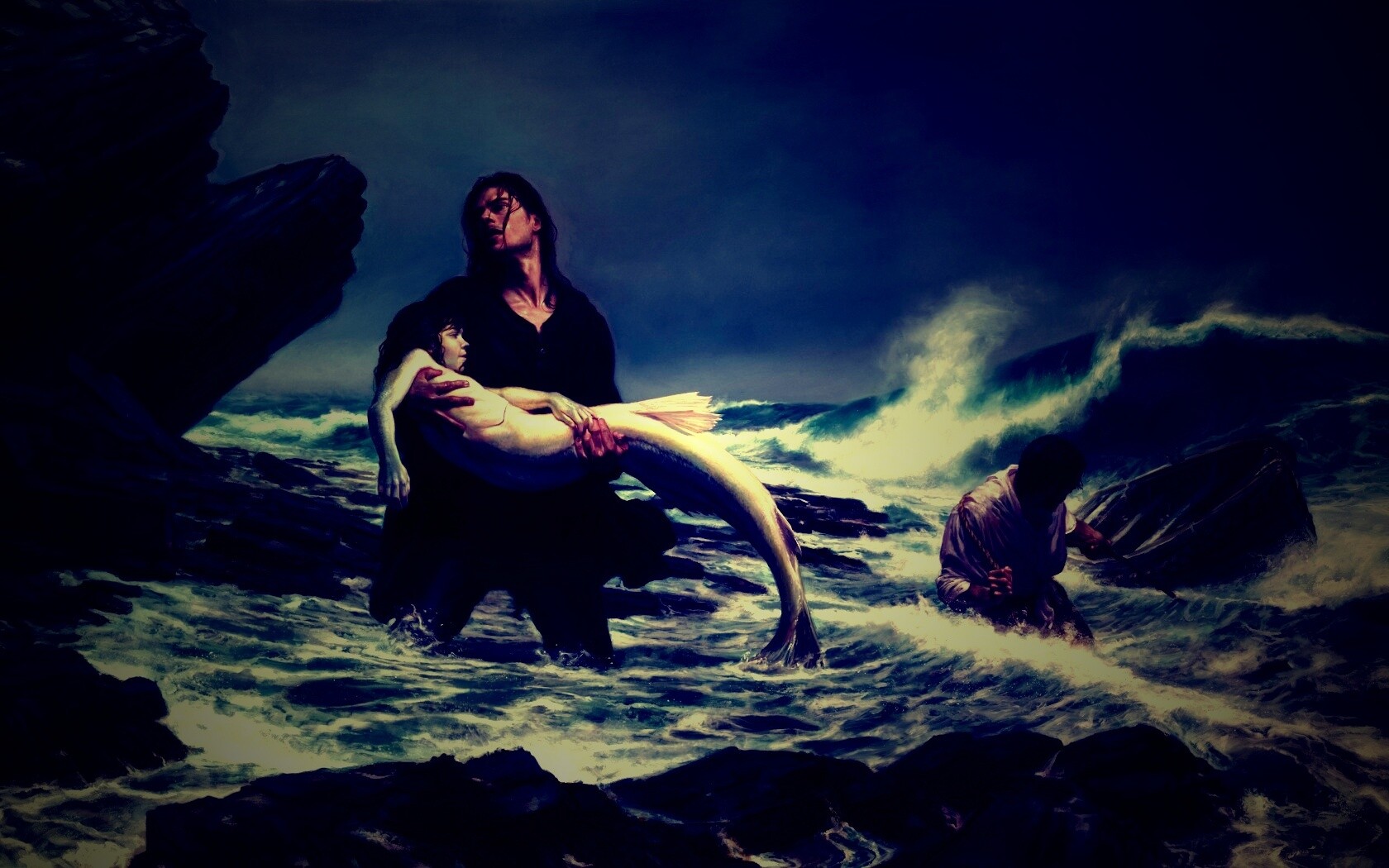 Рыбаки спасают русалку обои