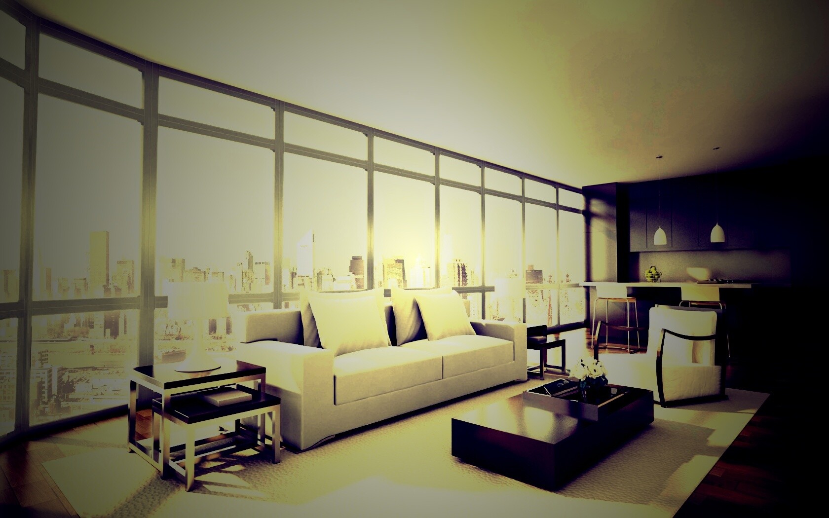 Квартира с видом на мегаполис обои