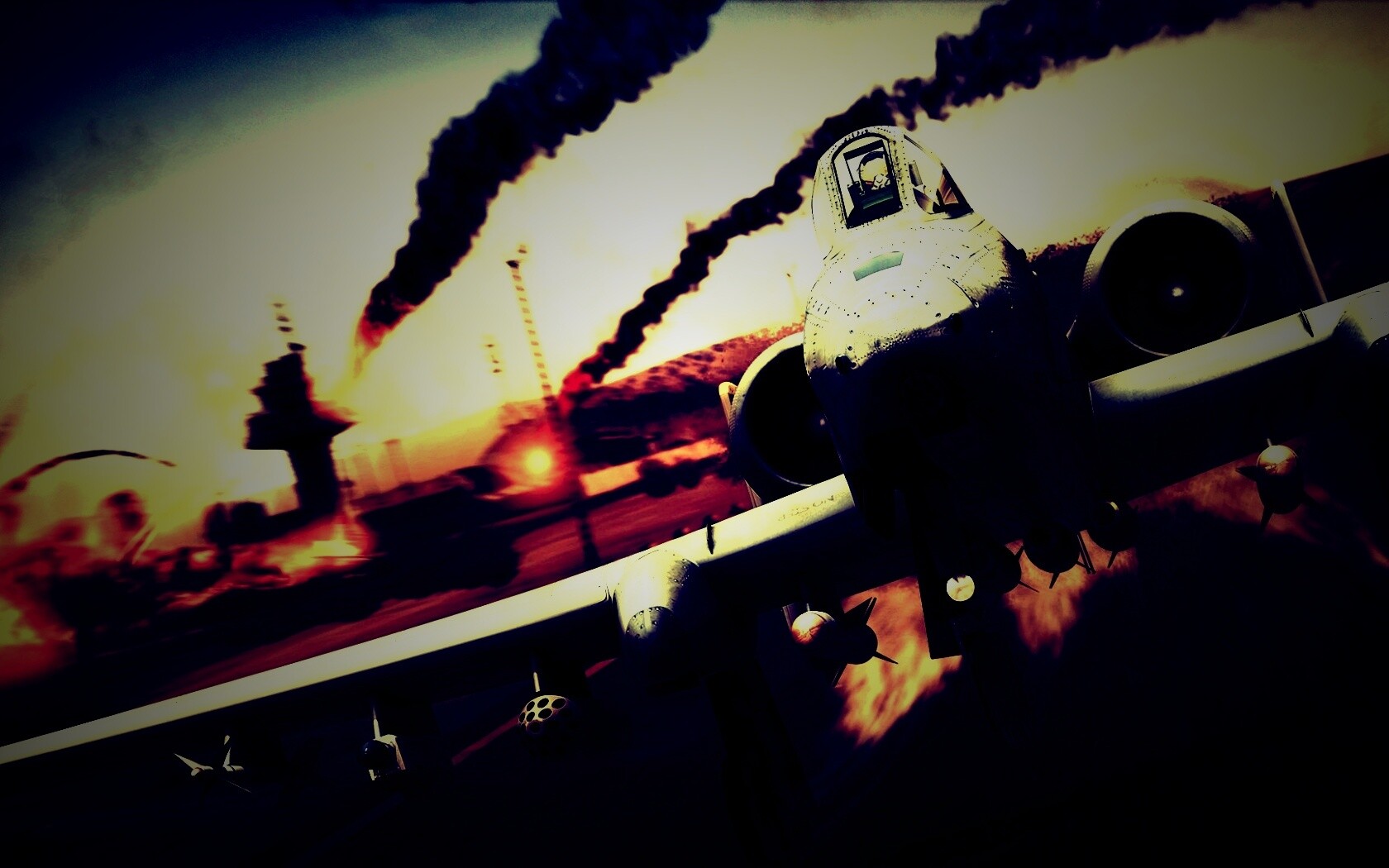 Самолет взлетает с атакованного аэродрома обои