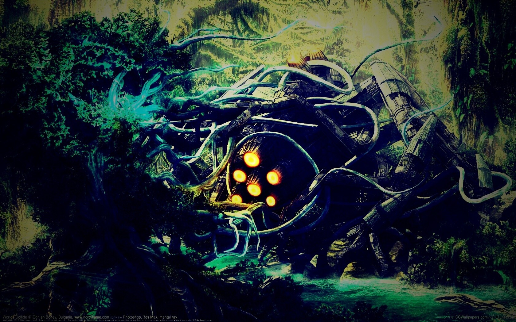 Космический корабль в джунгялх обои