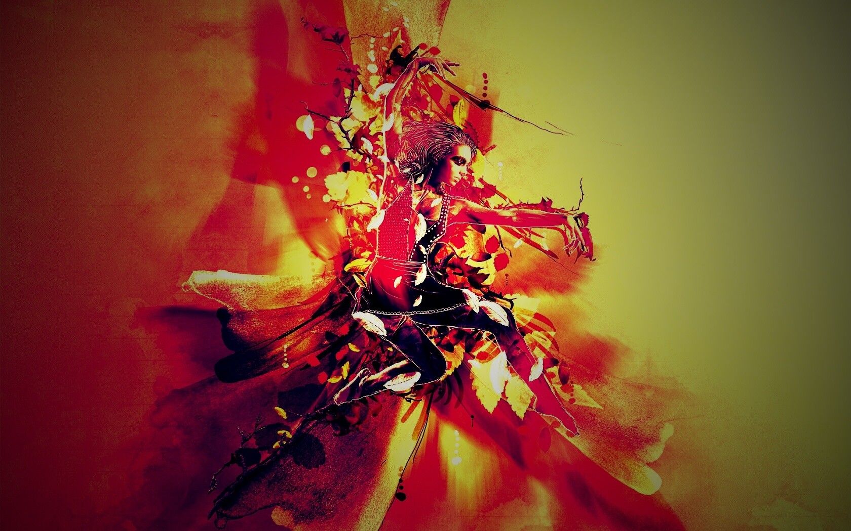 Девушка танцует в листьях обои