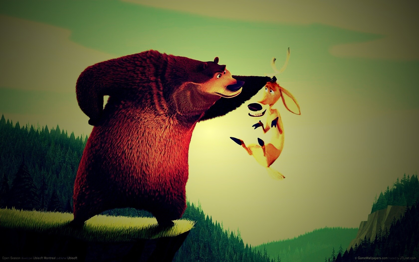 Медведь прессует оленя обои