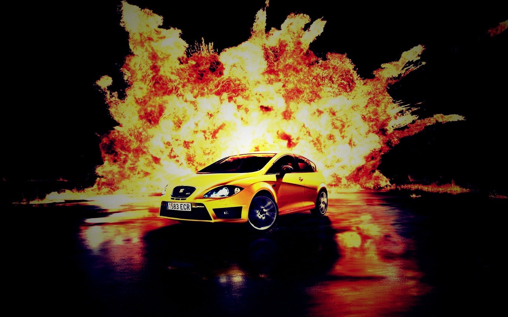 Желтый Леон на фоне взрыва обои