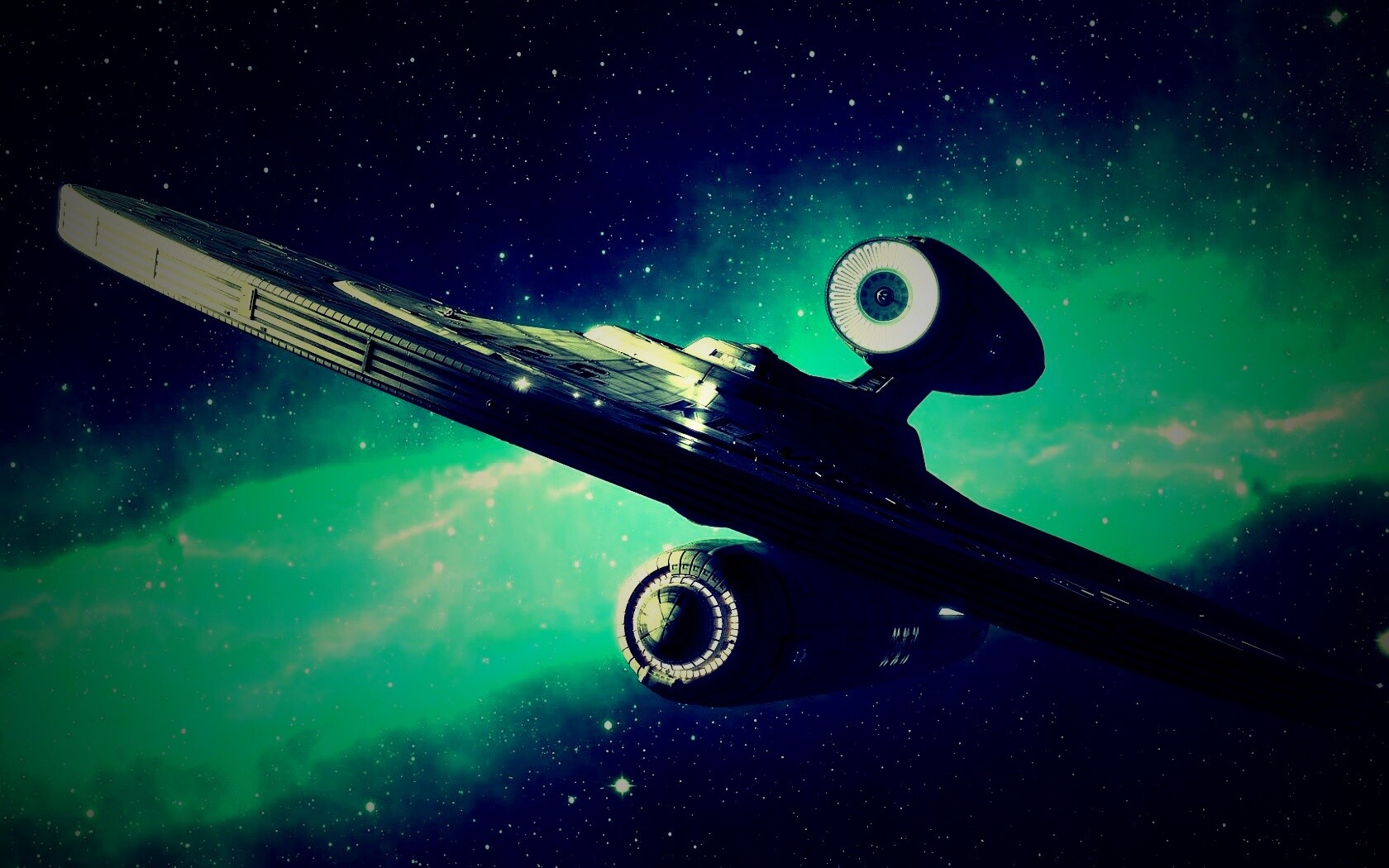 Космический корабль с двумя двигателями обои