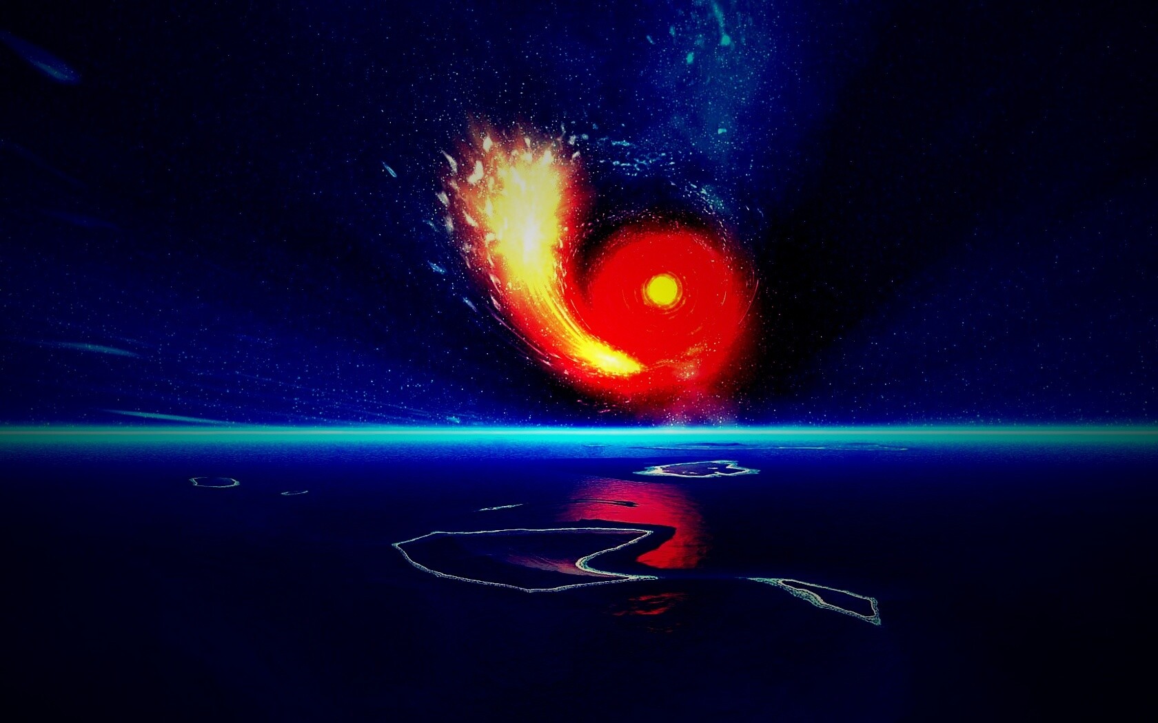 Красная дыра над океаном обои