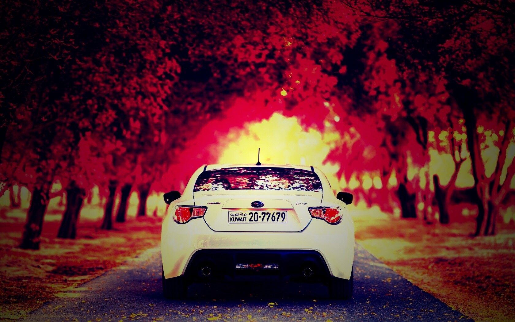 Субару на осенней дороге обои