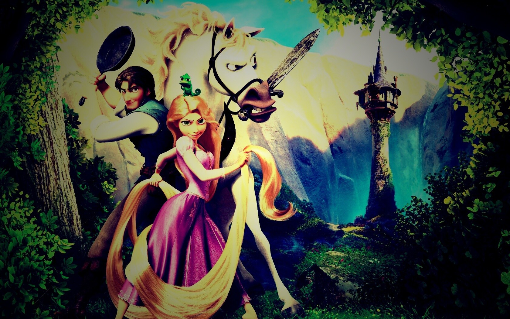 Рапунцель, Флин, Максимус и Паскаль обои