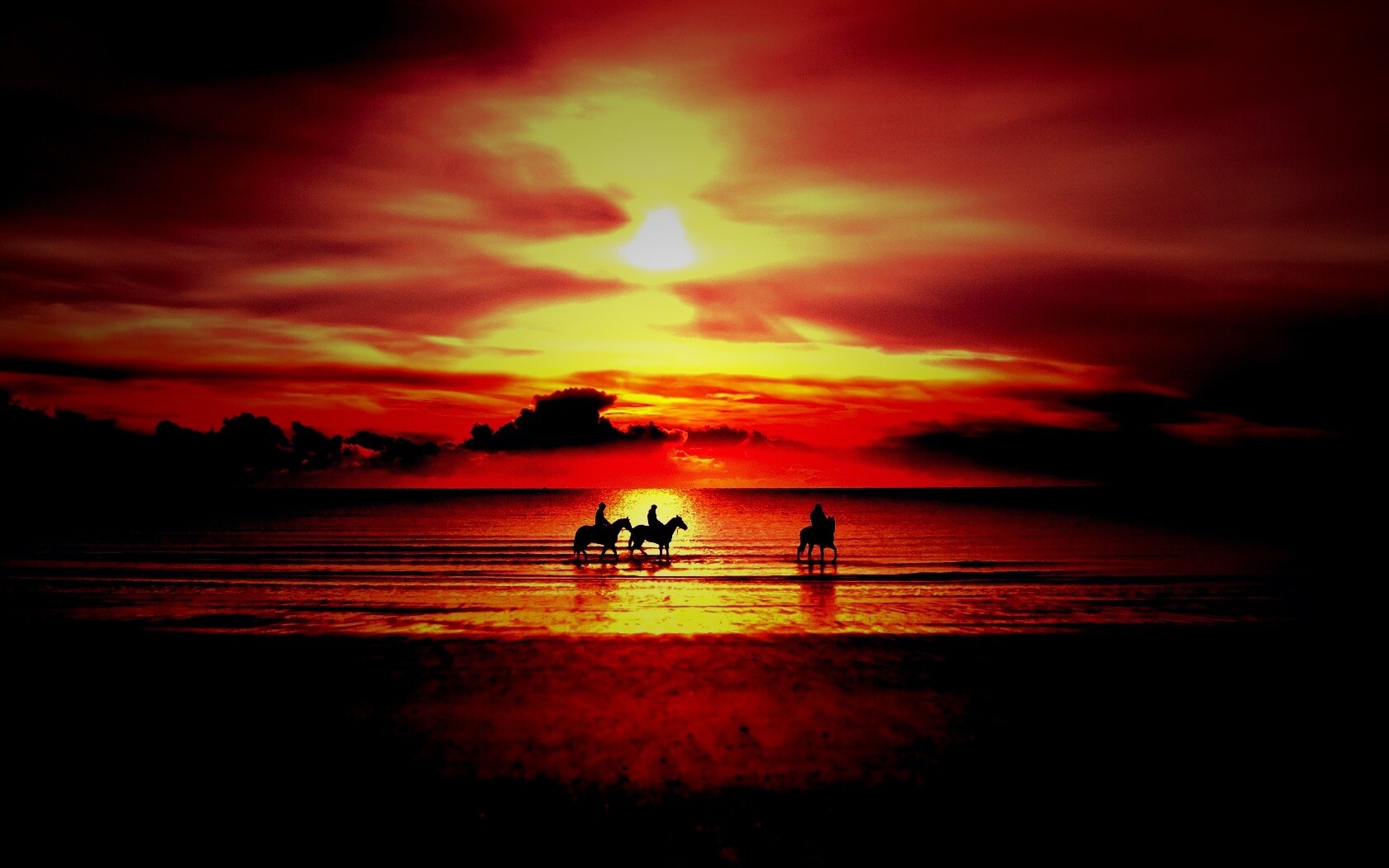 Наездники на закате обои