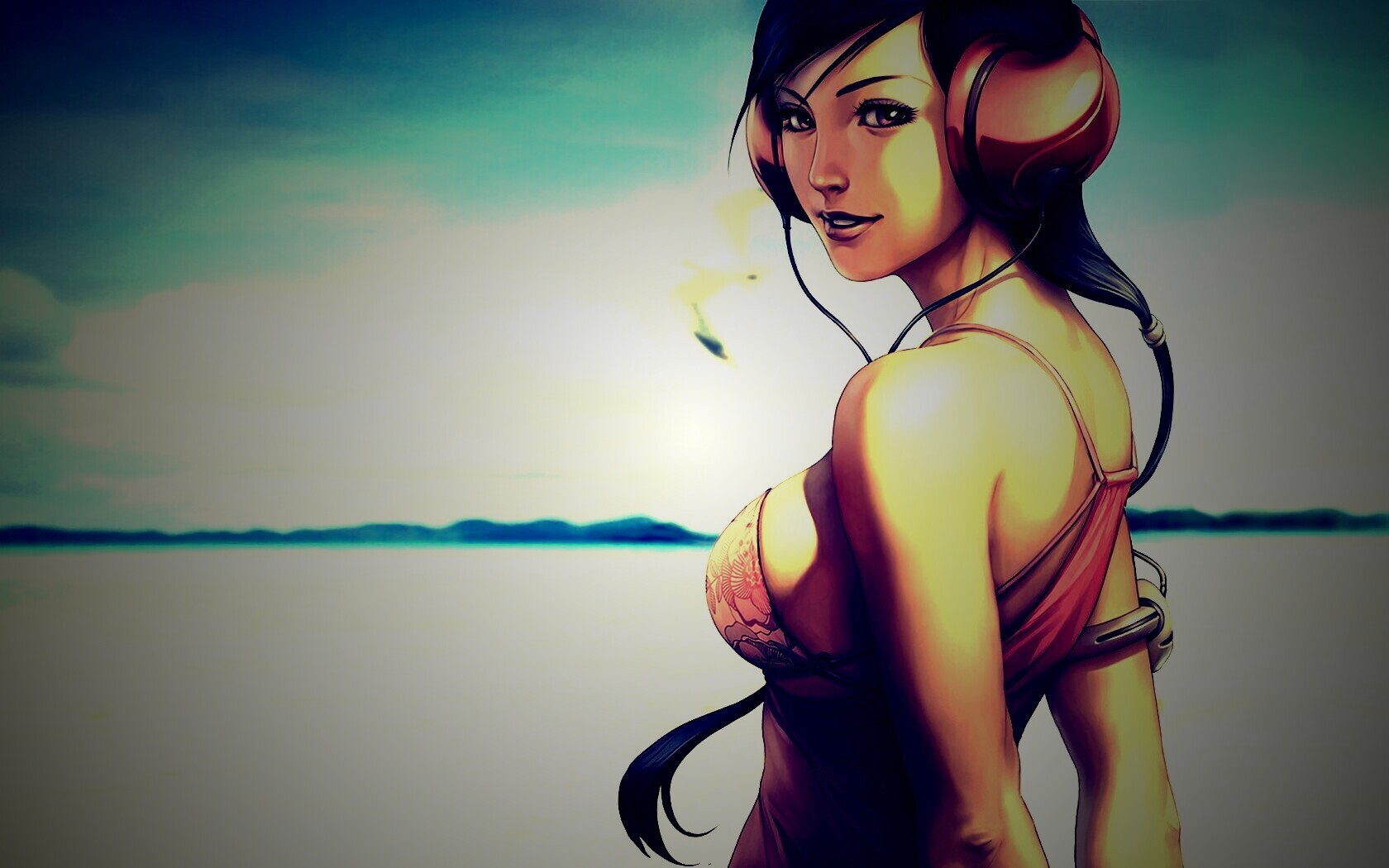 Девушка в наушниках обои