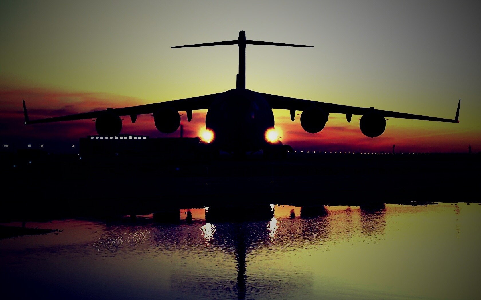 Самолет на взлетной полосе обои