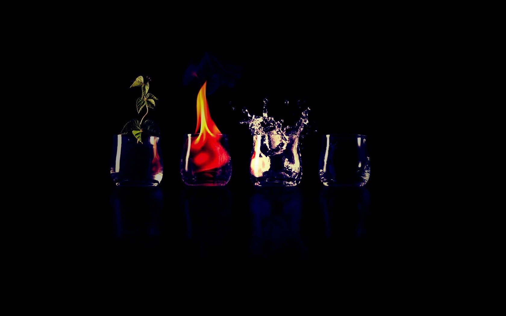 Четыре стихии: земля, огонь, вода, воздух. обои