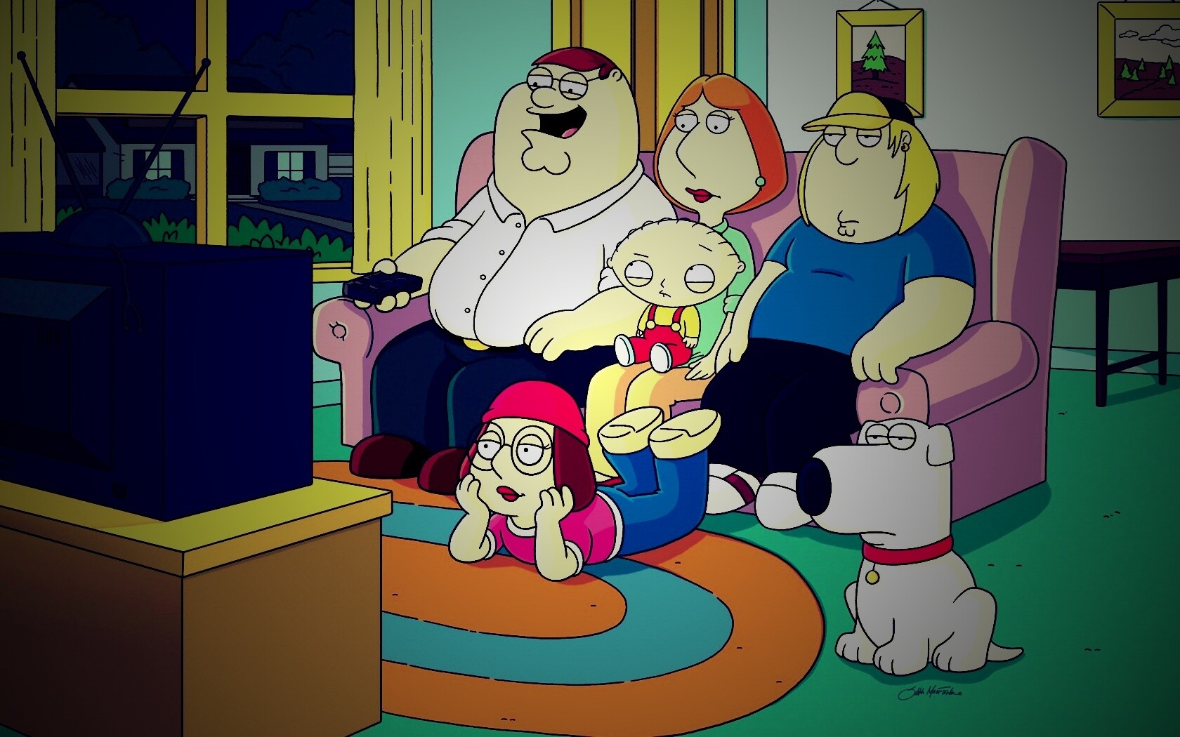 Гриффины всей семьей перед телевизором обои