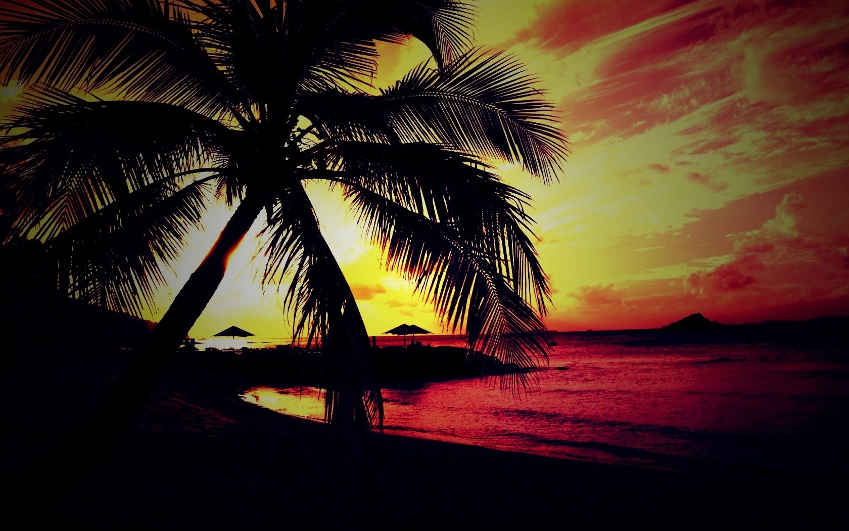 Пляж на закате обои