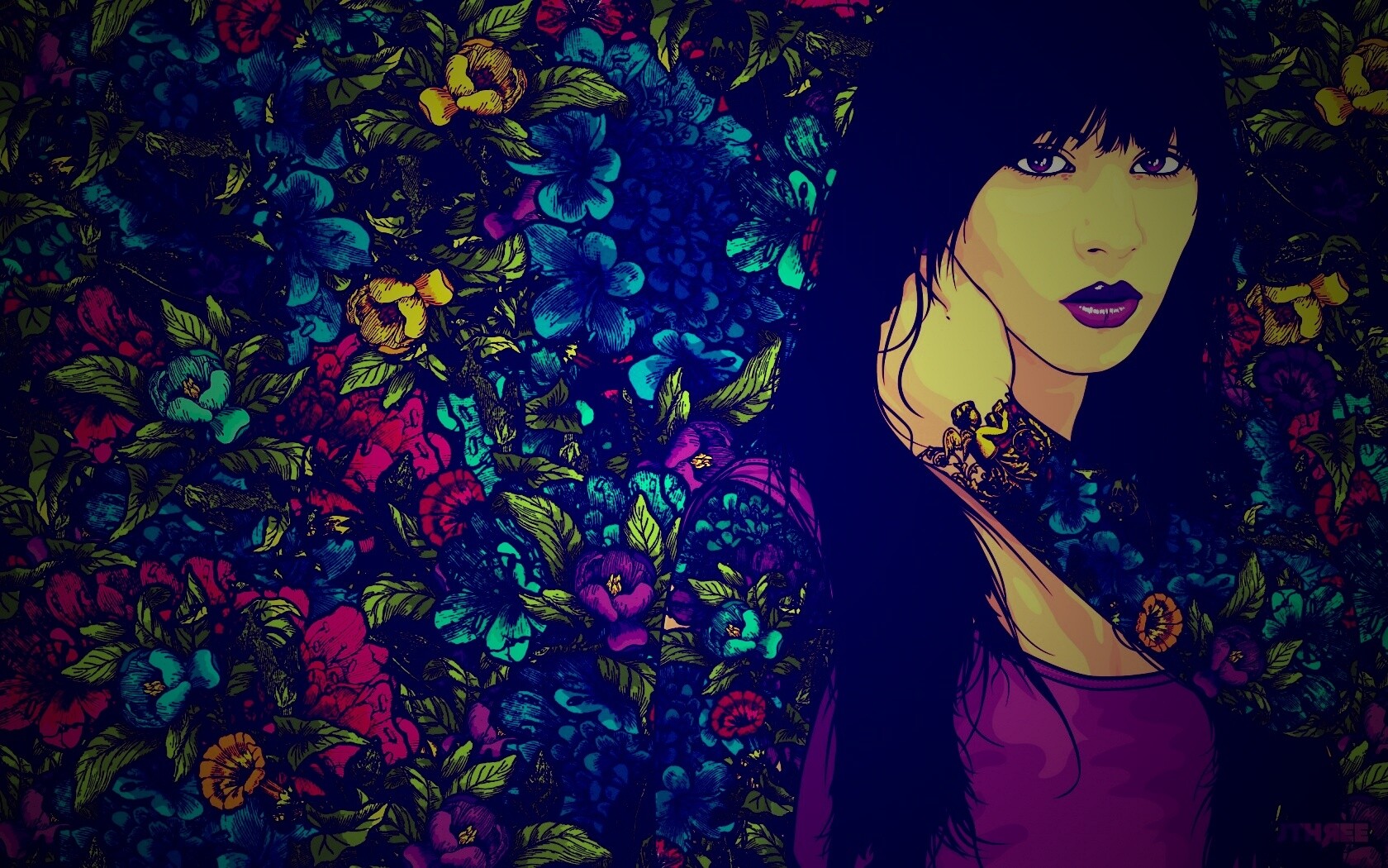 Девушка с цветочной тату обои