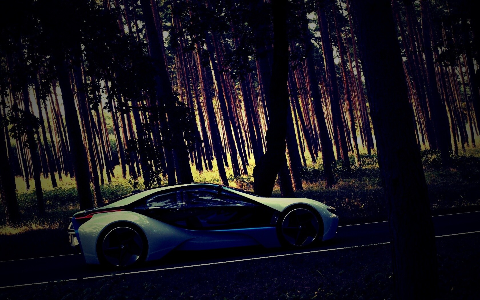 Спорткар BMW на лесной дороге обои