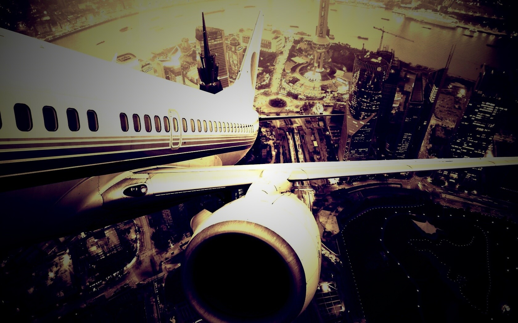 Взлет над городом обои