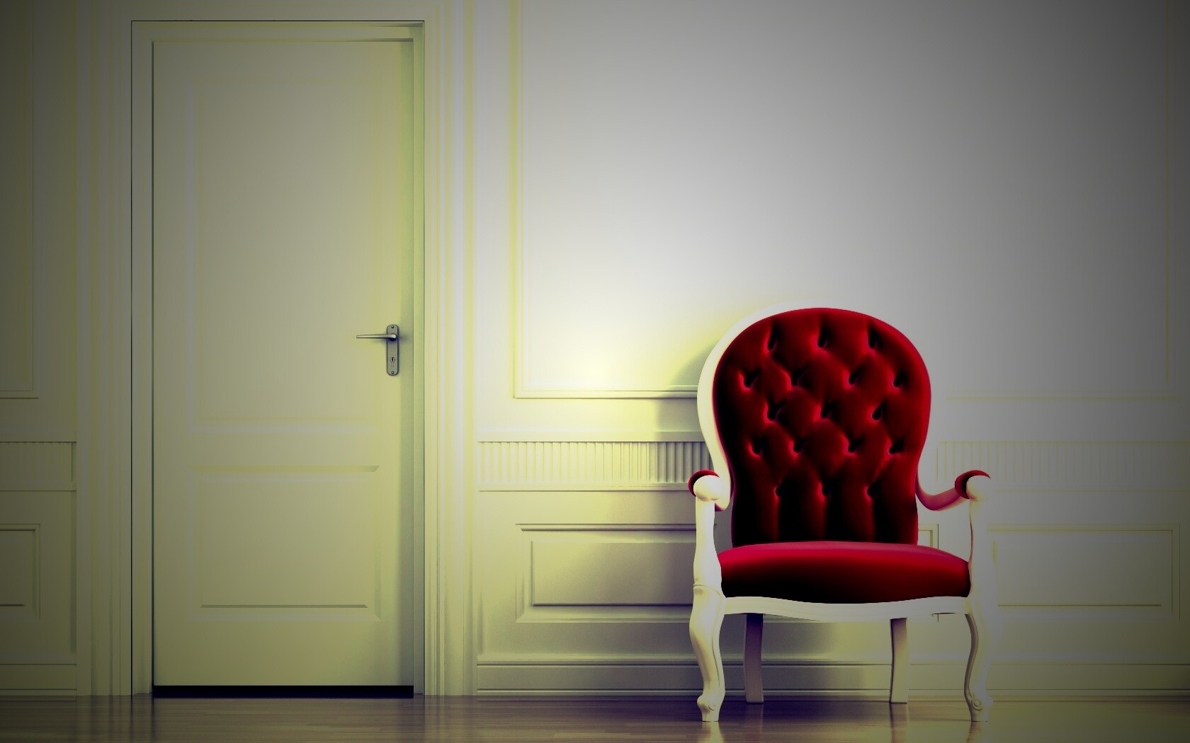 красное кресло в белой комнате обои