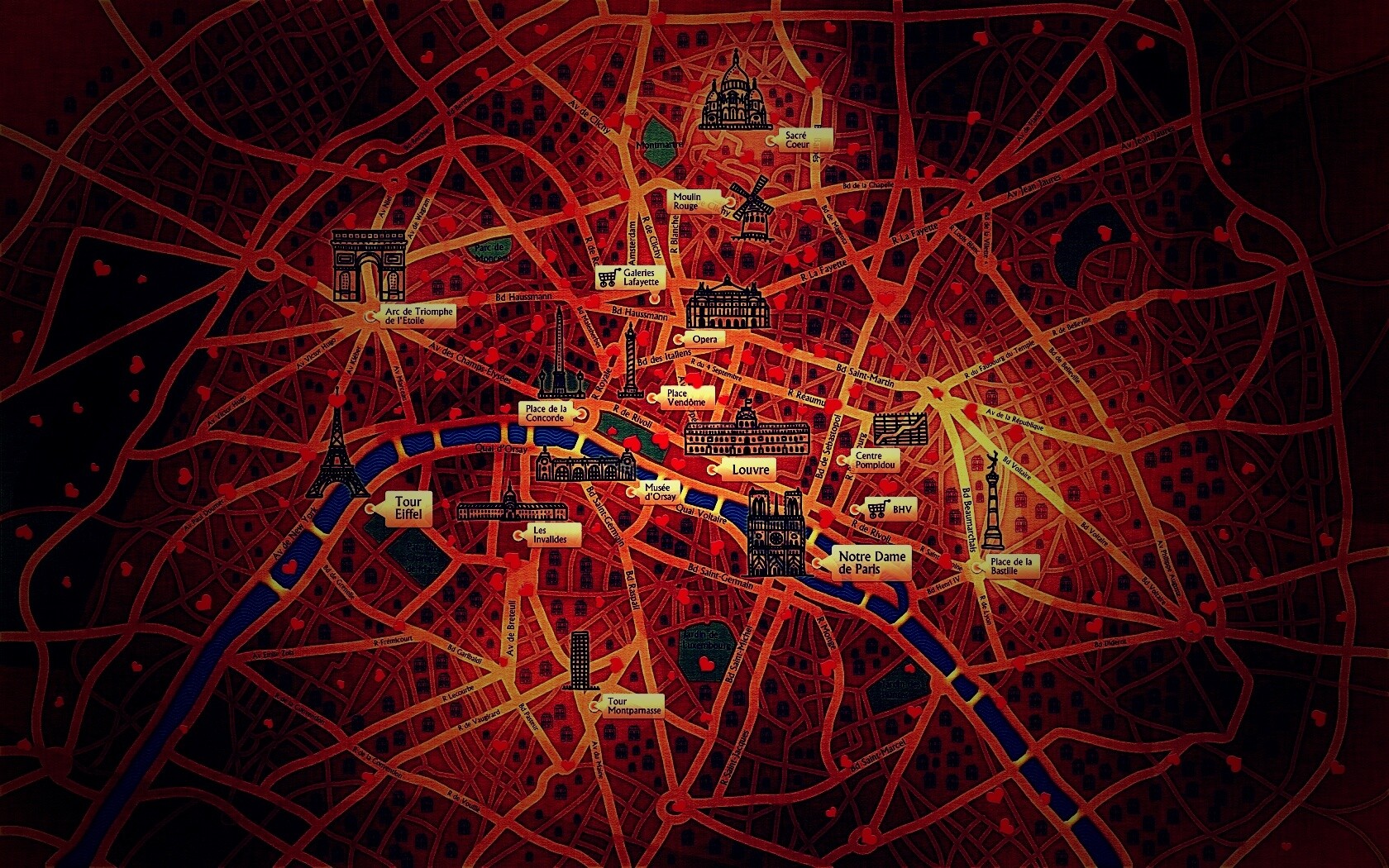 Карта Парижа обои