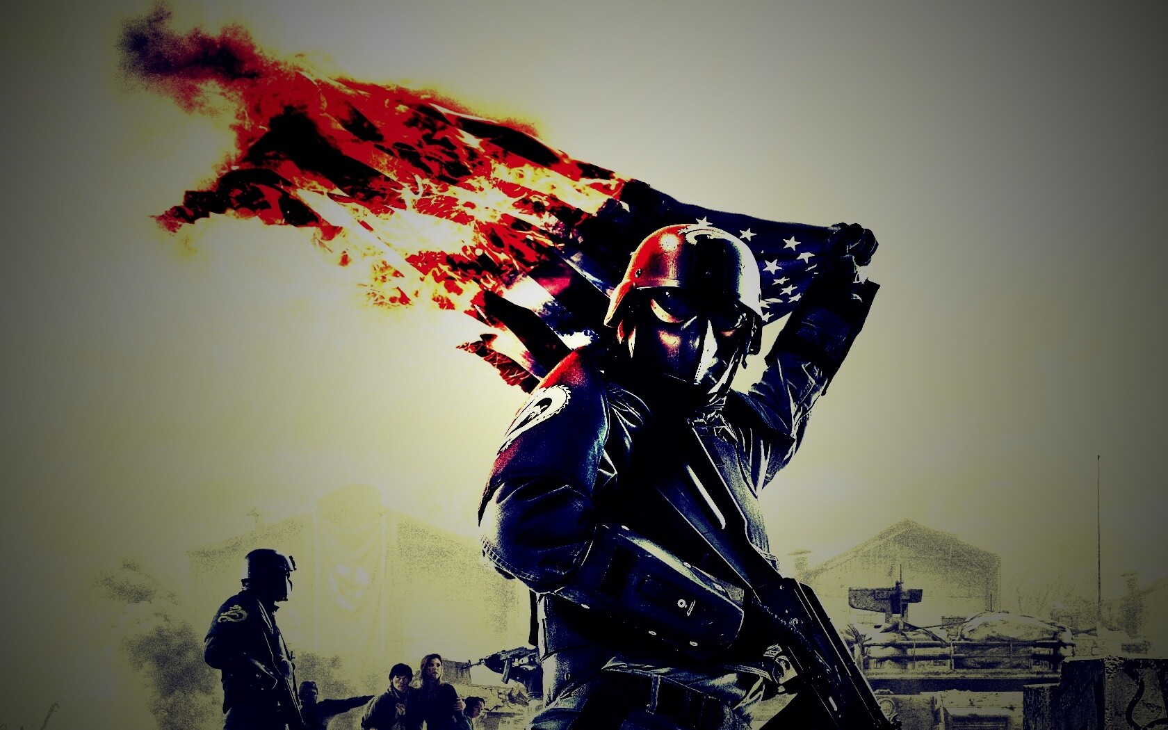 Солдат сжигает американский флаг обои