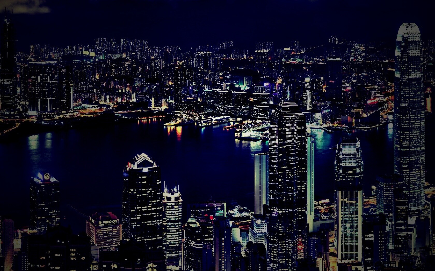 Небоскребы ночью обои