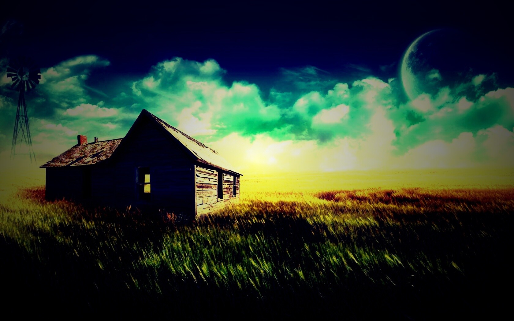 Домик в поле обои