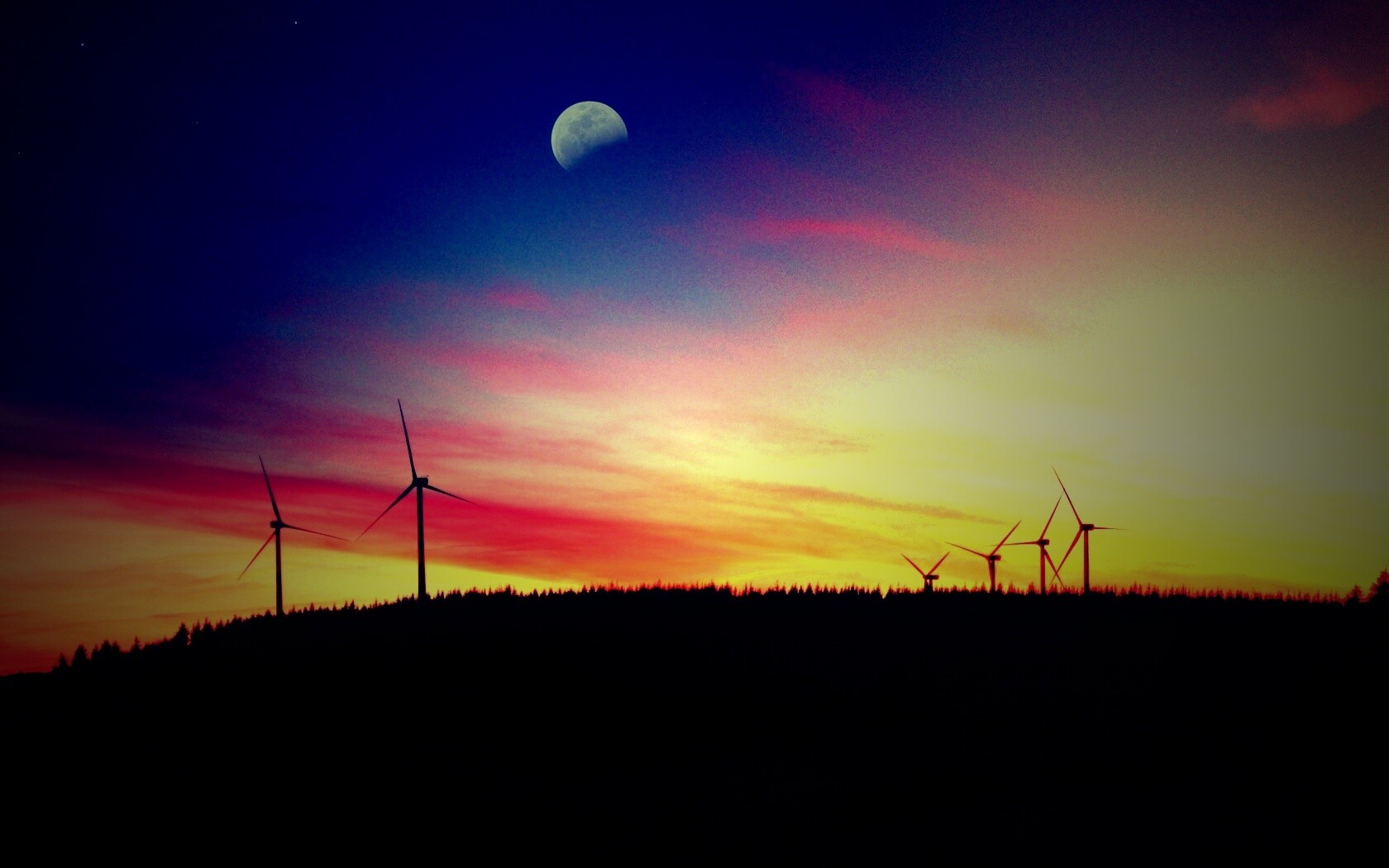 Закат за холмом обои