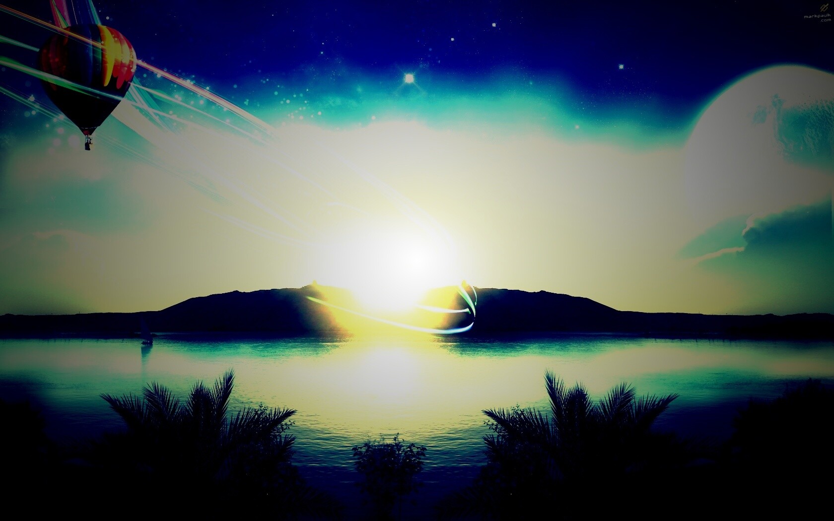 Радужный воздушный шар обои