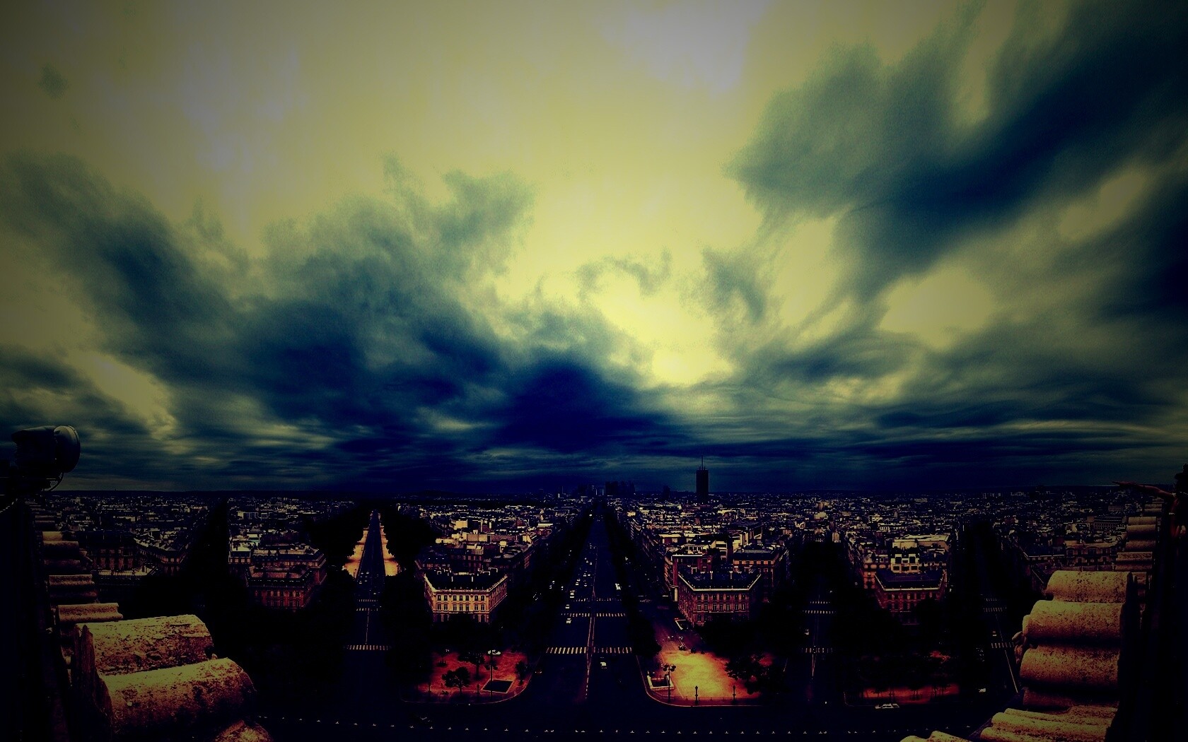 Париж широкоугольным объективном обои