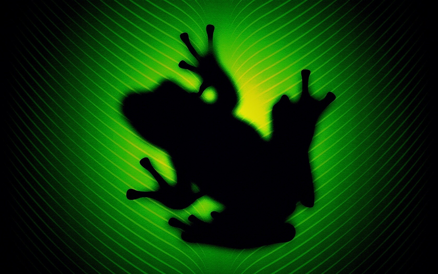 Силуэт лягушки просвечивает сквозь зеленый лист обои