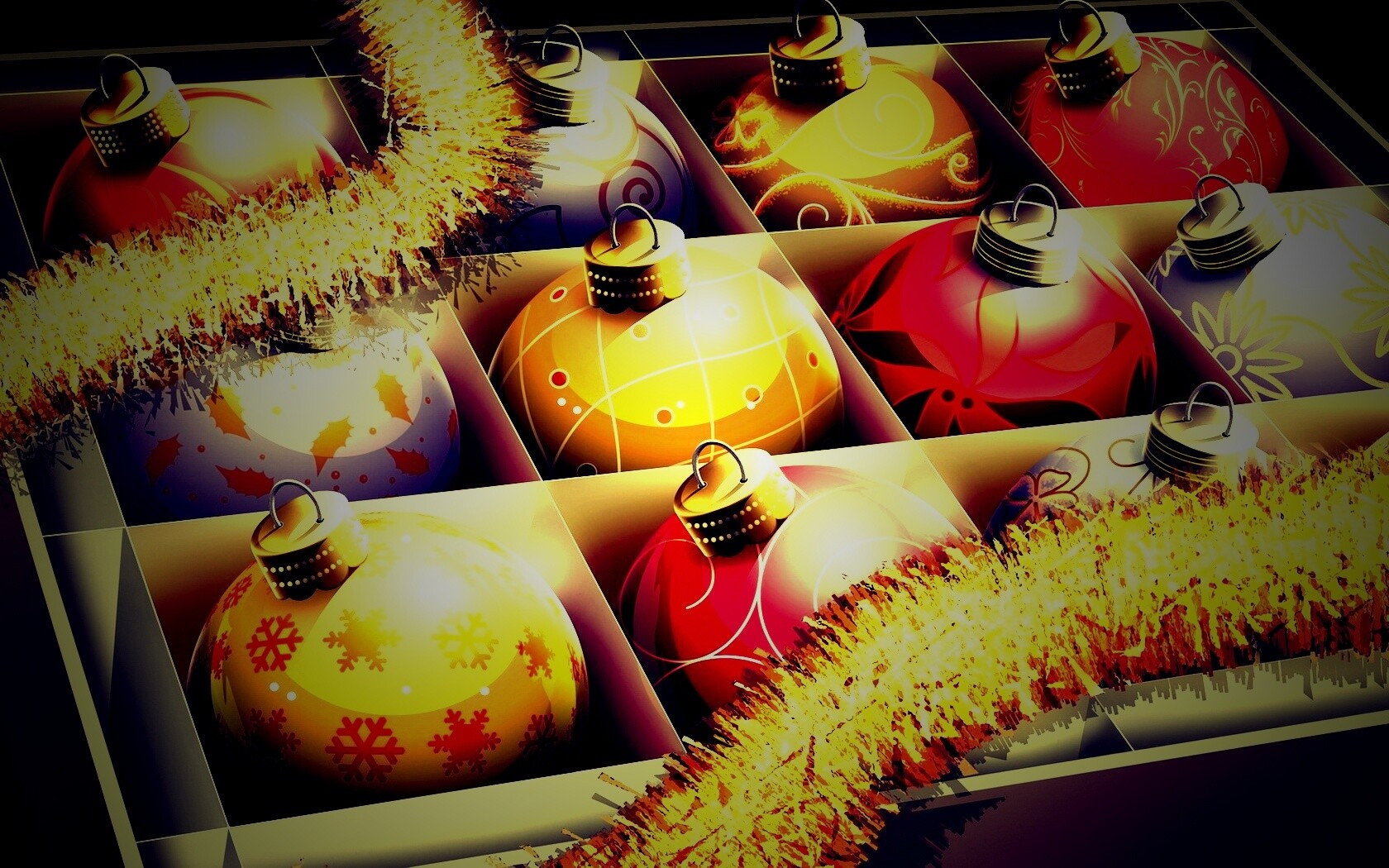 Елочные игрушки в коробке обои