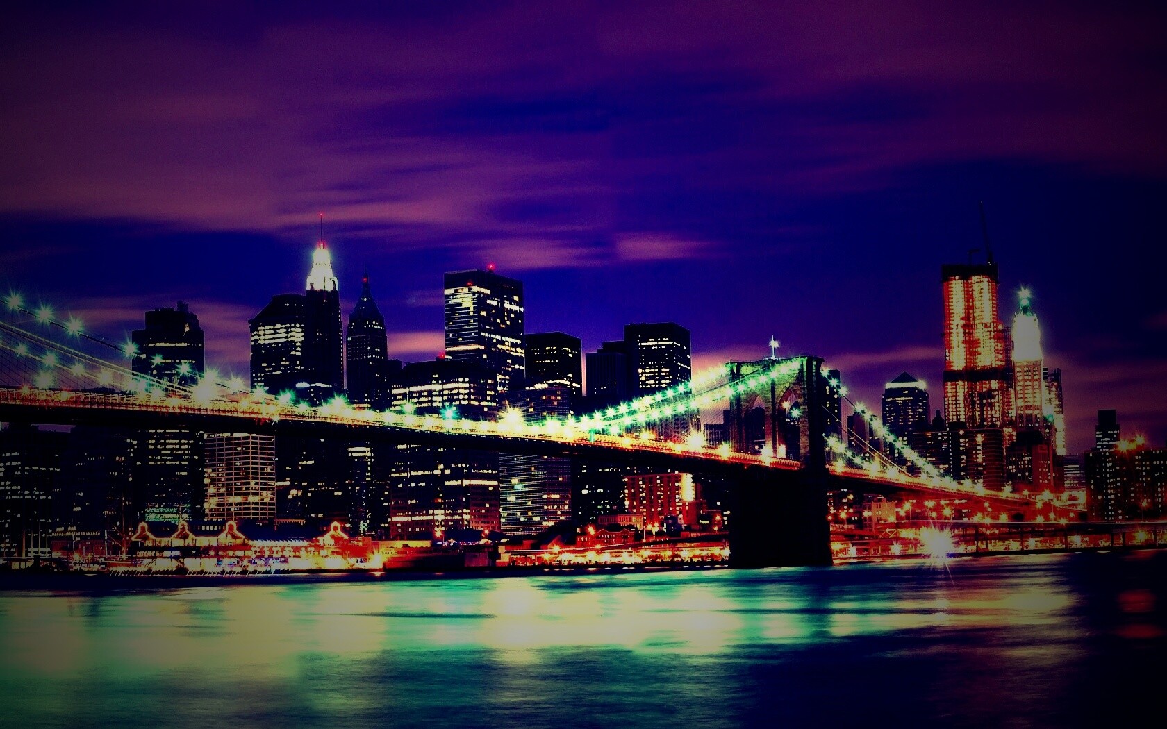 Бруклинский мост на фоне ночного Нью-Йорка обои