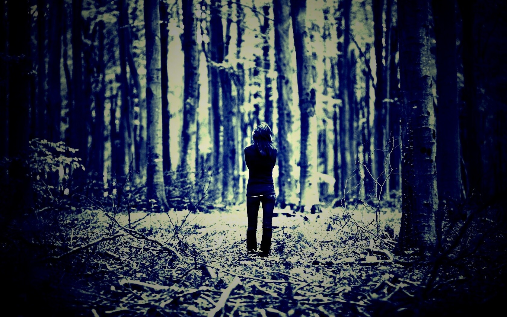 Одна в лесу обои