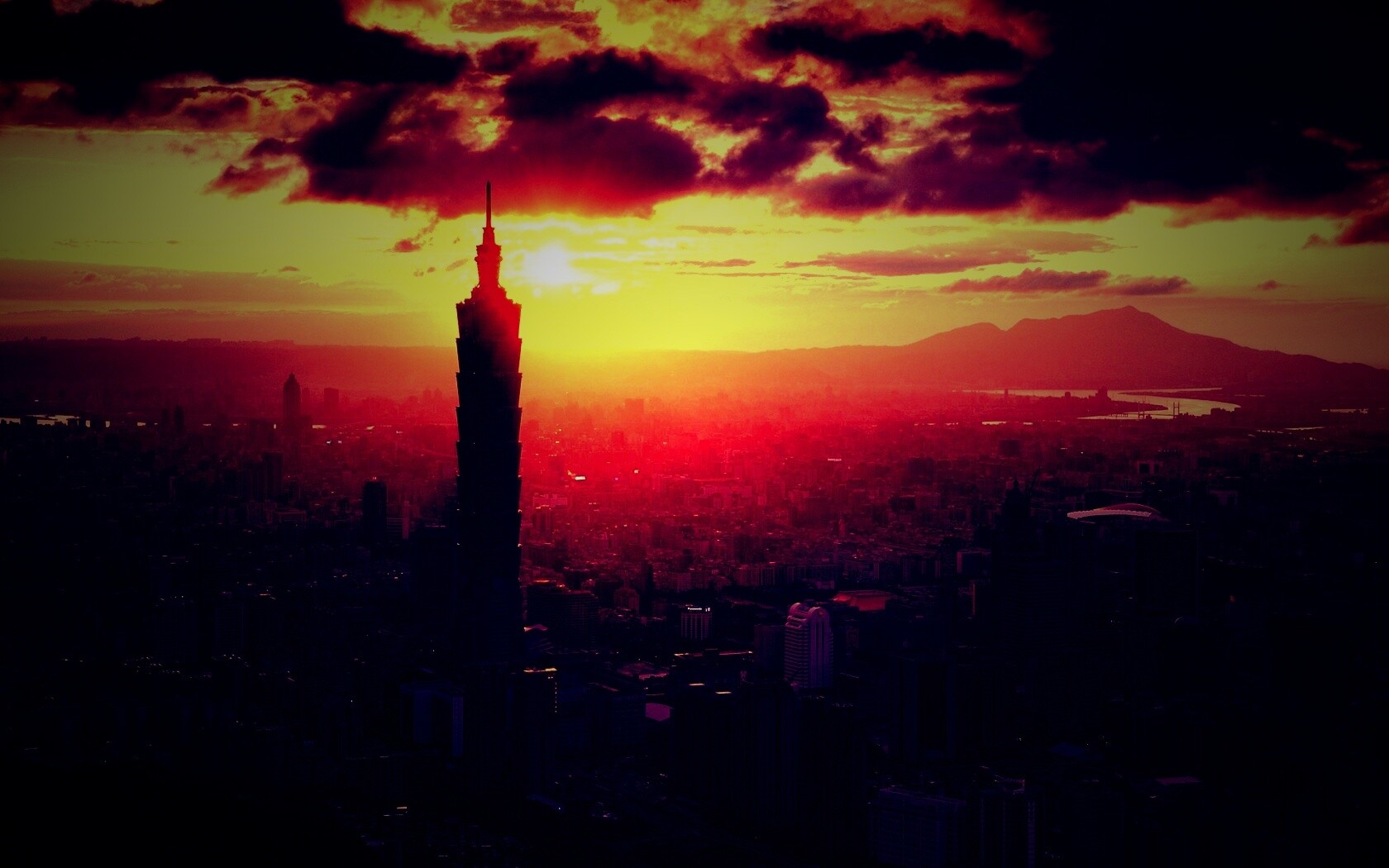 Башня на закате обои