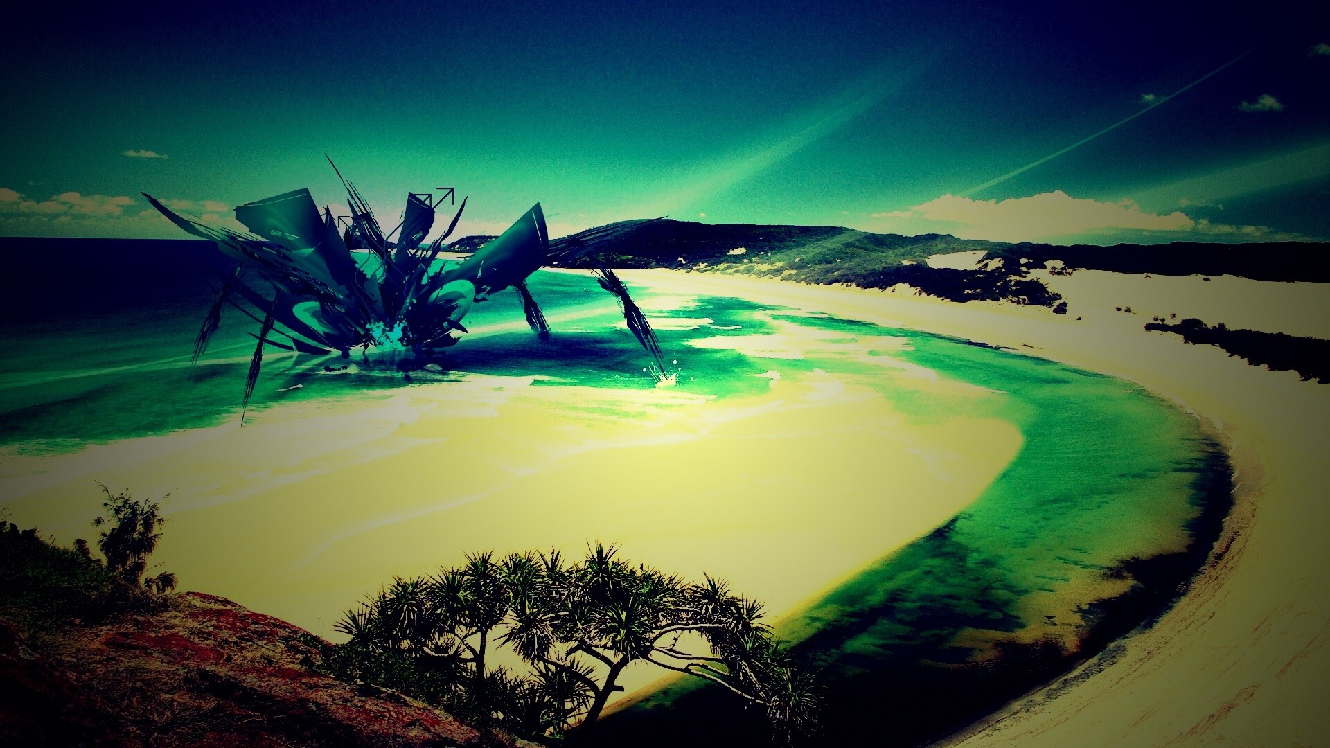 Робот на побережье обои