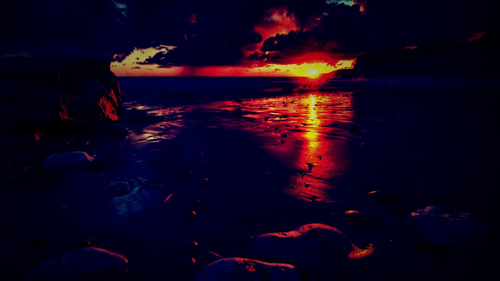 Закат солнца на пляже обои