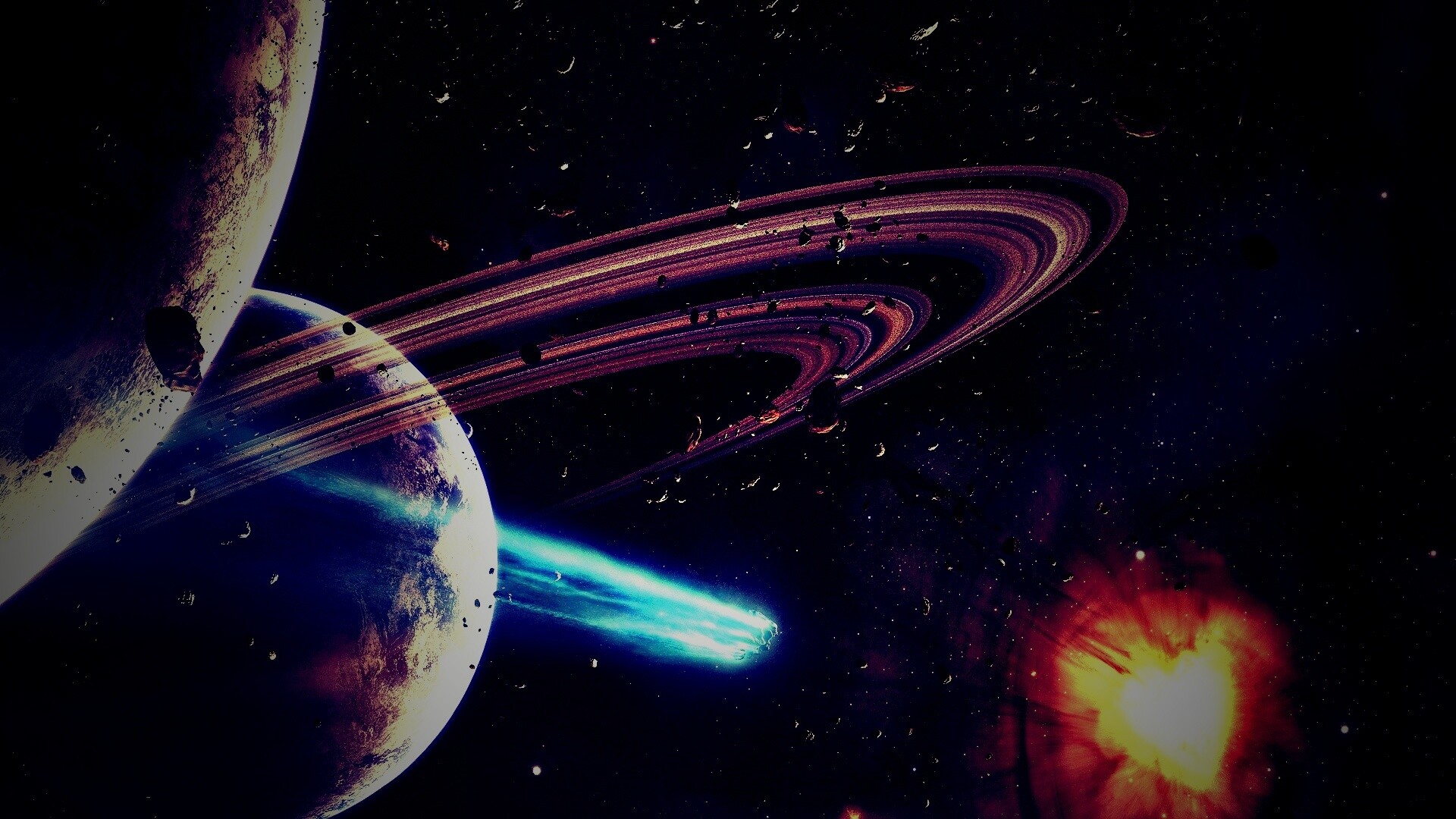 Голубой метеорит и туманность в виде сердца обои