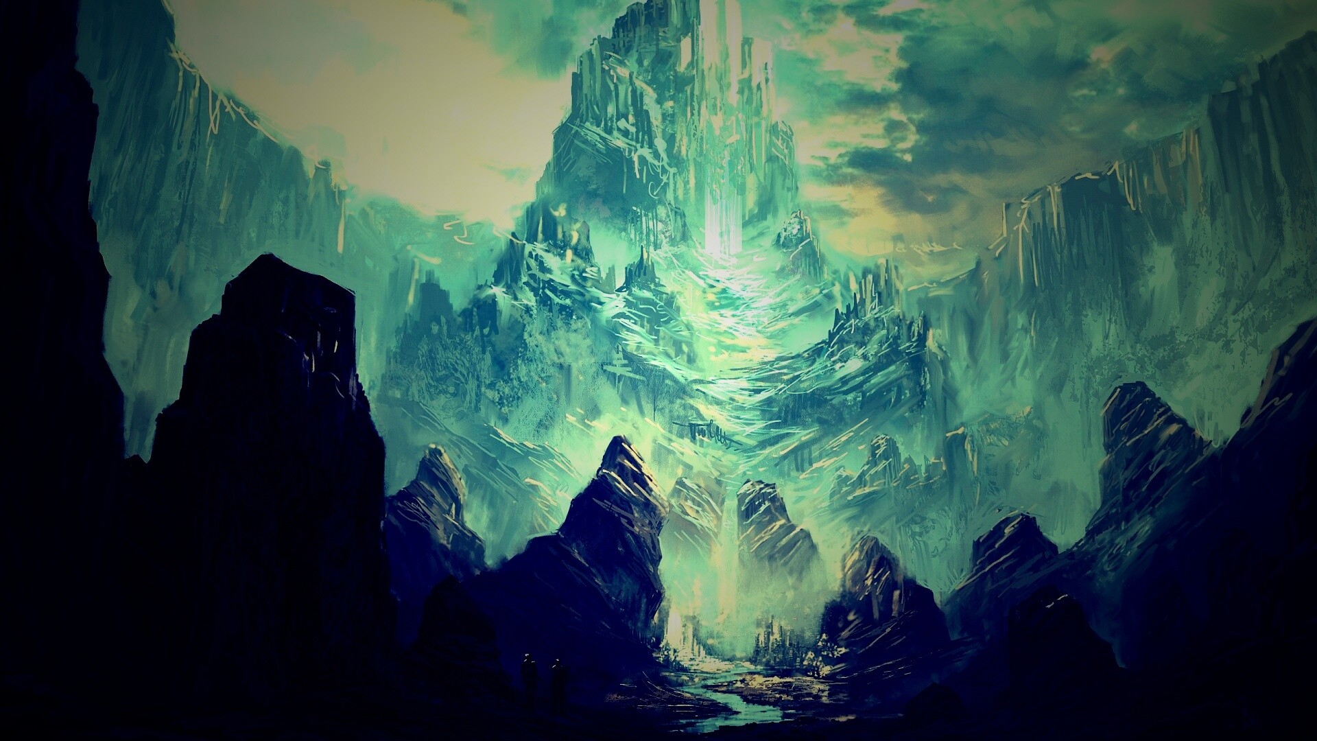 Город в горах обои